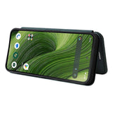 Compatible Case for Fairphone 6 with Carbon Fiber Texture, Drop-proof PU Leather Phone Cover Green - Side View