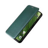 Compatible Case for Fairphone 6 with Carbon Fiber Texture, Drop-proof PU Leather Phone Cover Green - 45-Degree Angle