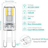 G9 LED bulbs 1.5W equivalent to 20W halogen cool white light 6000K, AC 220-240V, non-dimmable, mini bulb, flicker-free, 10-pack_max