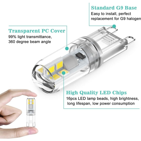 G9 LED bulbs 1.5W equivalent to 20W halogen cool white light 6000K, AC 220-240V, non-dimmable, mini bulb, flicker-free, 10-pack_max