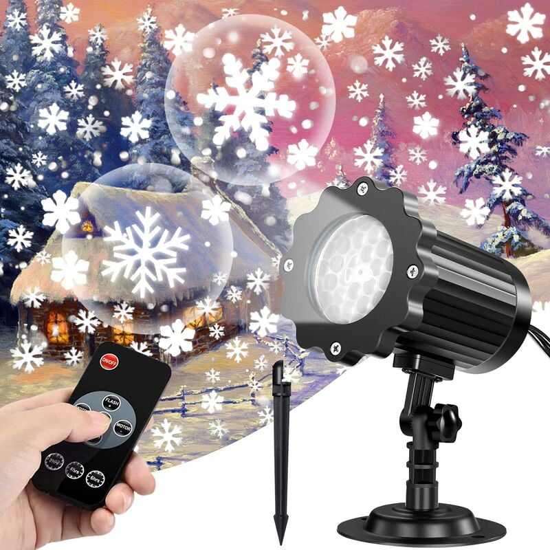 Christmas Snowflake LED Projection Lamp Outdoor IP65 Waterproof with Remote Control for Indoor Party Garden Wedding Bar