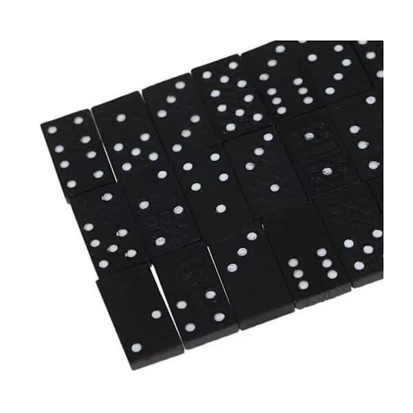 Traditional Domino Game - 28 pieces, wooden case with sliding lid for children and adults, black color, wooden game, educational aid