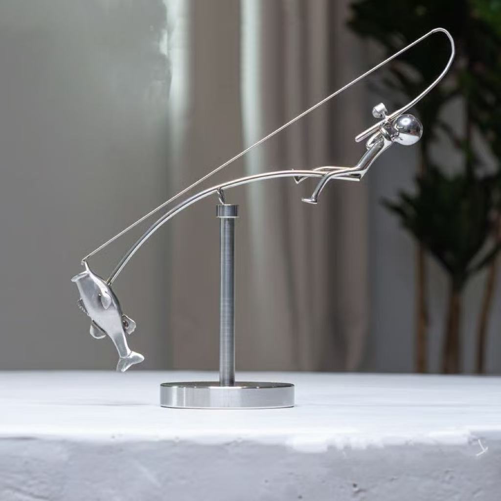 The Balancing Fisherman Sculpture - Kinetic Desk Art Decor, Office Zen Toy, Gift for Dad