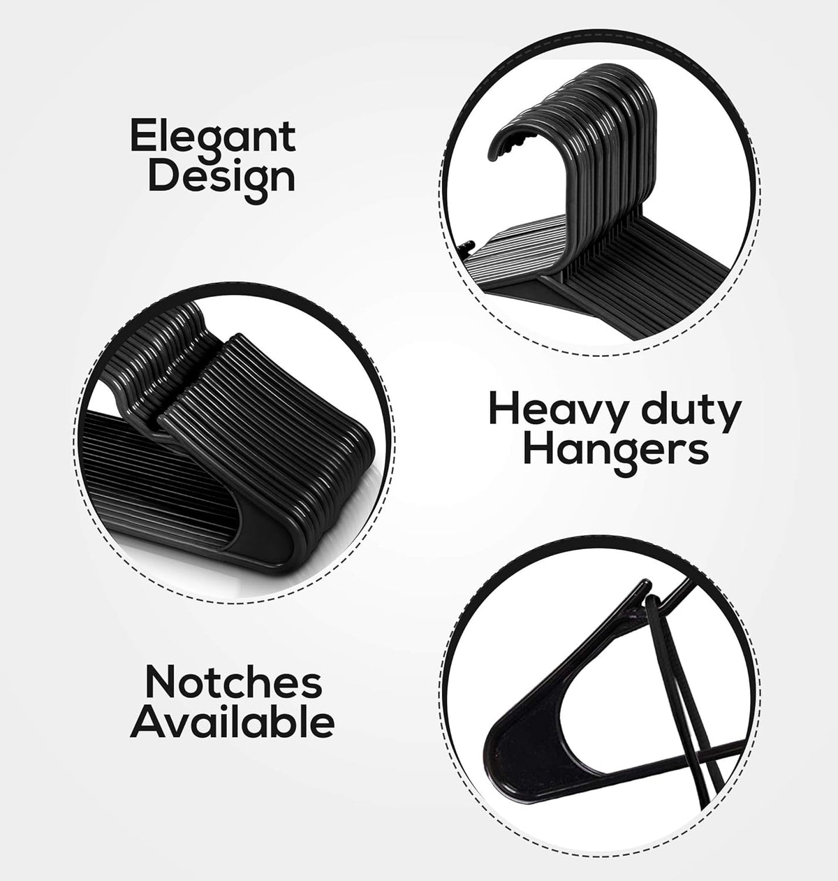 Clothes Hangers 20-pack - Space-saving plastic clothes hangers - Durable hanger with shoulder groove (black)