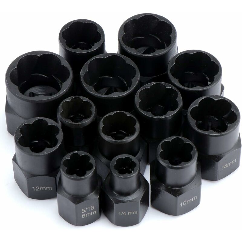 Socket wrench sets, nut extractor, socket for damaged bolts (13 pieces)