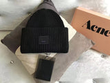 AC Smiley Wool Hat for Couples - Square Rolled, High Quality Winter Hat Black