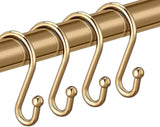 {xjxj} Brass Shower Curtain Hooks, Set of 12 Metal Shower Rings Gold Decorative, Premium Stainless Steel S-Shaped Hooks Hangers for Bathroom Curtains, Clothes