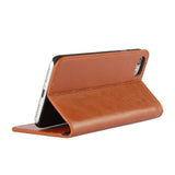 For iPhone SE (2020)/SE (2022)/8/7 4.7 inch Oil-Rimmed Crazy Horse Genuine Leather Attached Hard PC Inner Case Wallet Stand Flip Phone Case Brown