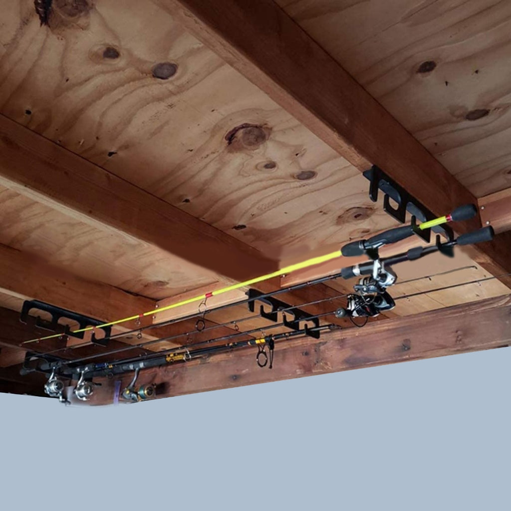 Set of fishing rod holders for garage, 6 rods - Fishing rod holders for wall and ceiling, fishing rod storage 0.46 Black