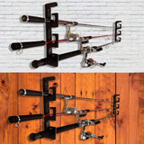 Set of fishing rod holders for garage, 6 rods - Fishing rod holders for wall and ceiling, fishing rod storage 0.46 Black - Top-Down View