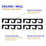Set of fishing rod holders for garage, 6 rods - Fishing rod holders for wall and ceiling, fishing rod storage 0.46 Black - Extra Image