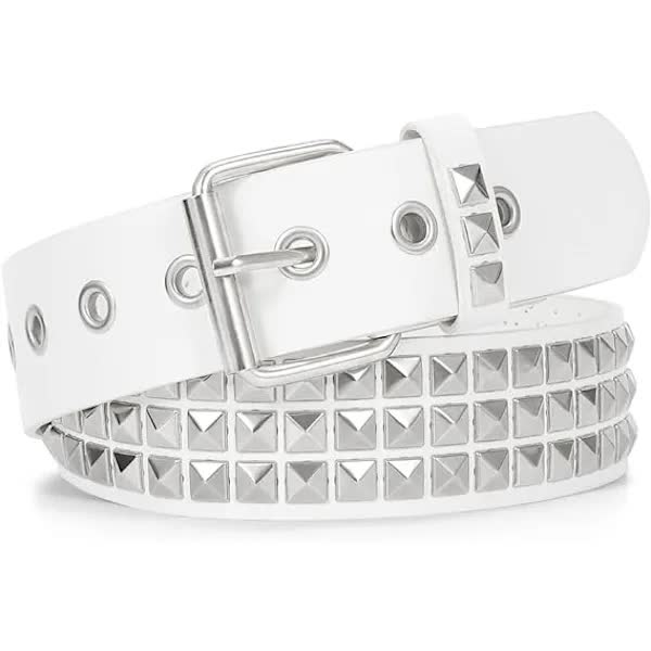 NY-White, punk rock nub belt with rivets - metal - men and women - punk goth