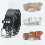 NY-White, punk rock nub belt with rivets - metal - men and women - punk goth - Front View
