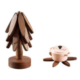 Set Wooden Coasters in Tree Shape, Wooden Insulation Mat_tfrf - Front View