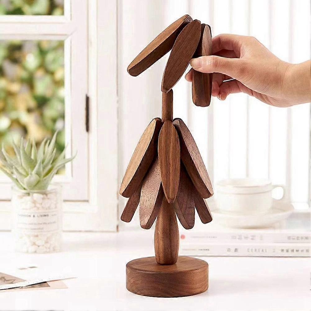 Set Wooden Coasters in Tree Shape, Wooden Insulation Mat_tfrf