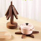 Set Wooden Coasters in Tree Shape, Wooden Insulation Mat_tfrf - Top-Down View