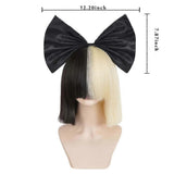 Short Ombre for Women Straight SIA Cosplay Black Blonde Bob Wigs with Bangs Synthetic Fake Hair Wig and Black Big Bow Wig and Black Bigbow 14 Inch