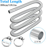 Air heater hose, 300 cm Ø 2.5 cm stainless steel exhaust pipe, parking heater pipe with 2 hose clamps, for parking heater 300CM - Front View