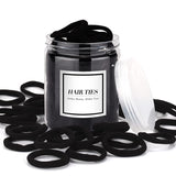 50 pcs Black Hair Ties, Seamless Cotton Ponytail Holders, Elastic Hair Bands That Don't Hurt for Thick, Heavy and Curly Hair dark