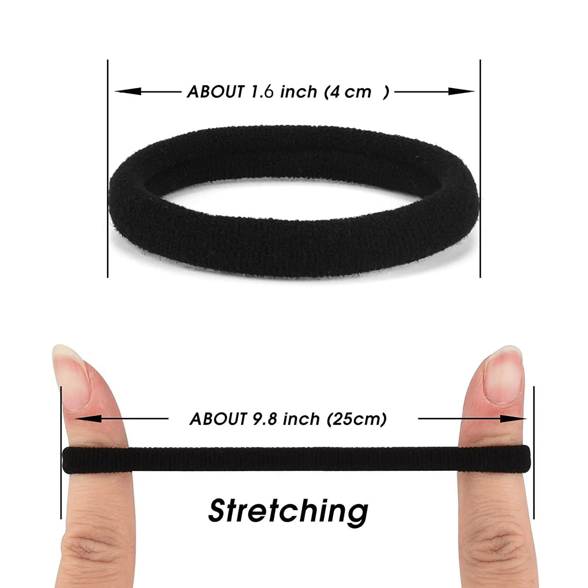 50 pcs Black Hair Ties, Seamless Cotton Ponytail Holders, Elastic Hair Bands That Don't Hurt for Thick, Heavy and Curly Hair dark