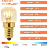 10-pack Dimmable E14 Oven Light Bulb, Edison E14 T22, Withstands up to 300 degrees, 2700K Warm White, 160LM, AC 220V - Front View