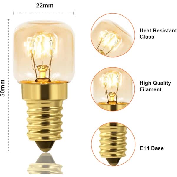 10-pack Dimmable E14 Oven Light Bulb, Edison E14 T22, Withstands up to 300 degrees, 2700K Warm White, 160LM, AC 220V