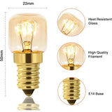 10-pack Dimmable E14 Oven Light Bulb, Edison E14 T22, Withstands up to 300 degrees, 2700K Warm White, 160LM, AC 220V - Side View
