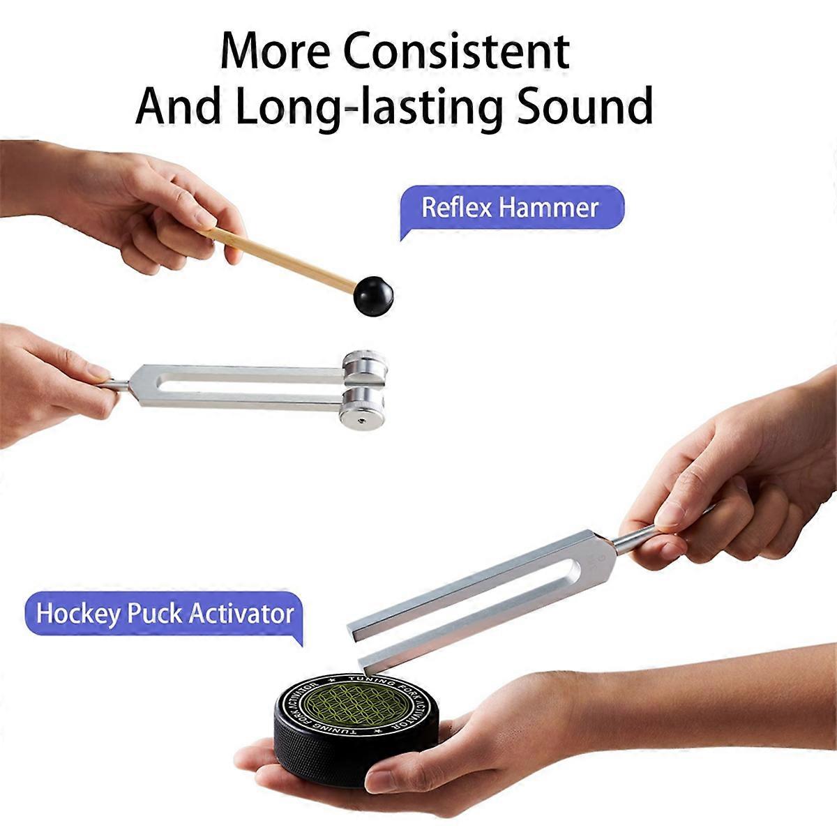 Tuning Forks for Healing, Set, 128Hz, 136.1Hz, 256Hz, 384Hz, with Hockey Puck Activator, for Chakras, Sound Therapy_tfrf