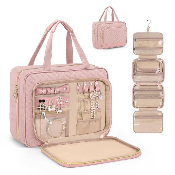 Toiletry Bag - Hanging Travel Toiletry Bag - Large Makeup Bag - Simple - Pink