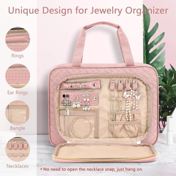Toiletry Bag - Hanging Travel Toiletry Bag - Large Makeup Bag - Simple - Pink
