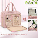 Toiletry Bag - Hanging Travel Toiletry Bag - Large Makeup Bag - Simple - Pink - Side View