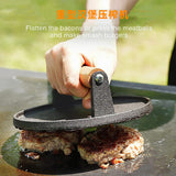 Pre-Seasoned Cast Iron Hamburger Press, Heavy Duty Hamburger Crusher for Griddle with Heat Resistant Handle Circle[CO] - Front View