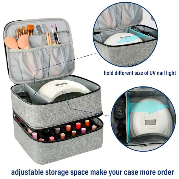 Nail Polish Storage Case with UV Light - Professional Organizer for Nail Kits, Gray_yux