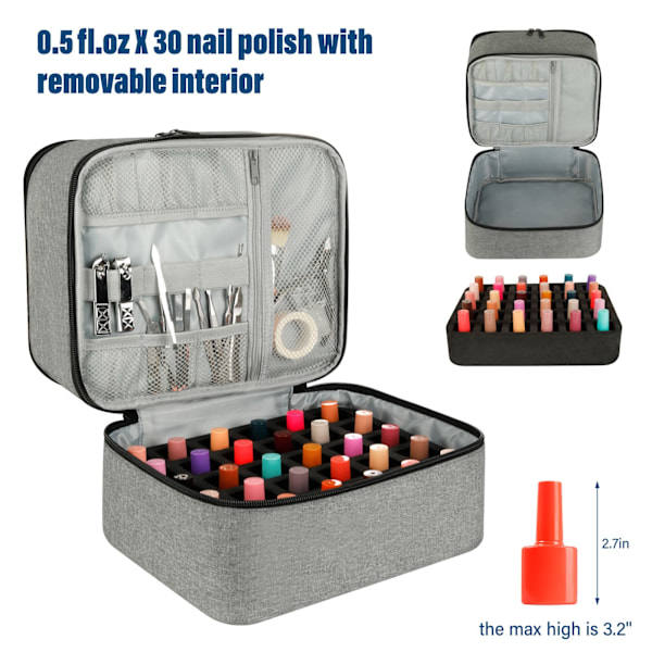 Nail Polish Storage Case with UV Light - Professional Organizer for Nail Kits, Gray_yux