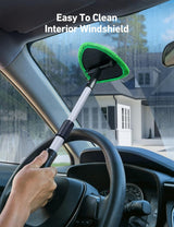Windshield Washer, Car Windshield Cleaning Tool for Inside with 4 Reusable and Washable Microfiber Pads, Green - Top-Down View