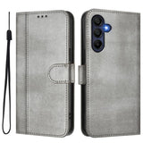 Samsung Galaxy A17 5G Case in Retro Leather with Line Stitching Grey_max Grey - Front View