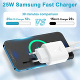 25W USB C Fast Charger with 2m Cable for Samsung Galaxy S25 S24 Ultra/S23/S22 Ultra/S22+/S21 FE 5G/S20/S10/S9/A52S/A55 5G/A13/Note20, Type C Connector - Top-Down View