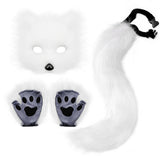 Therian Paws Fur Mask & Tail Set Girly Cat Mask Halloween Party Costume_yux White