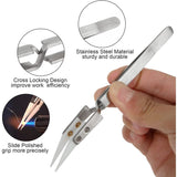 6pcs Precision Ceramic Inverted Soldering Tweezers Non-conductive Antimagnetic Pointed Curved Tips - Top-Down View