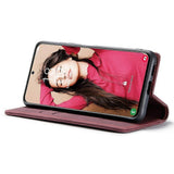CASEME 013 Series Samsung Galaxy S21 FE Wallet Case Stand Automatic Suction PU Leather Case Red_yux Red Red - Side View