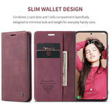 CASEME 013 Series Samsung Galaxy S21 FE Wallet Case Stand Automatic Suction PU Leather Case Red_yux Red Red - Top-Down View