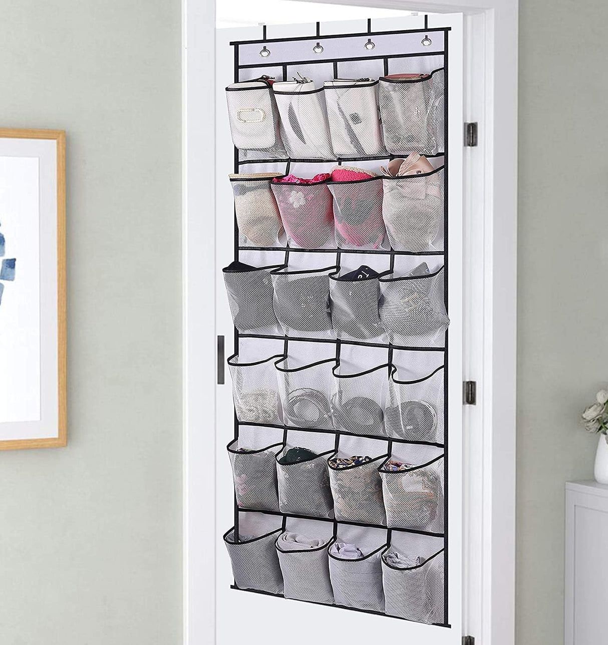pc Over the Door Shoe Storage Organizer Hanging Shoe Rack Holder 24 Large Mesh Pockets for Closet Door Organization with Hangers White White