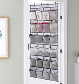 pc Over the Door Shoe Storage Organizer Hanging Shoe Rack Holder 24 Large Mesh Pockets for Closet Door Organization with Hangers White White - Front View