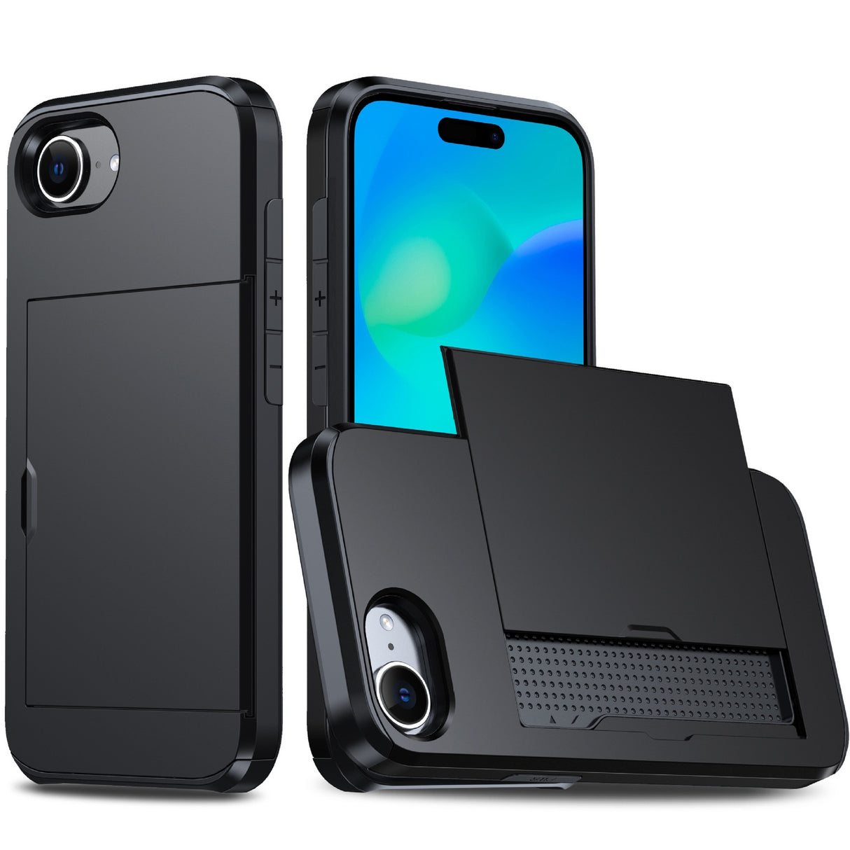 iPhone 16E case with card holder Black Black_yux