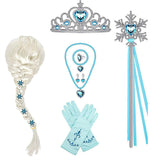 Elsa Princess Dress Clothes Cosplay Dress Up Gloves Wand Crown Jewelry Set Elsa Wig Necklace Braid