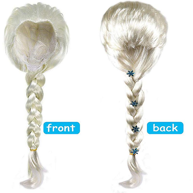 Elsa Princess Dress Clothes Cosplay Dress Up Gloves Wand Crown Jewelry Set Elsa Wig Necklace Braid