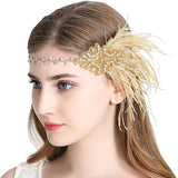Vintage Flapper Headband 1920s Art Deco Sparkly Hairband Gatsby Feather Headpiece_yux