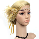 Vintage Flapper Headband 1920s Art Deco Sparkly Hairband Gatsby Feather Headpiece_yux