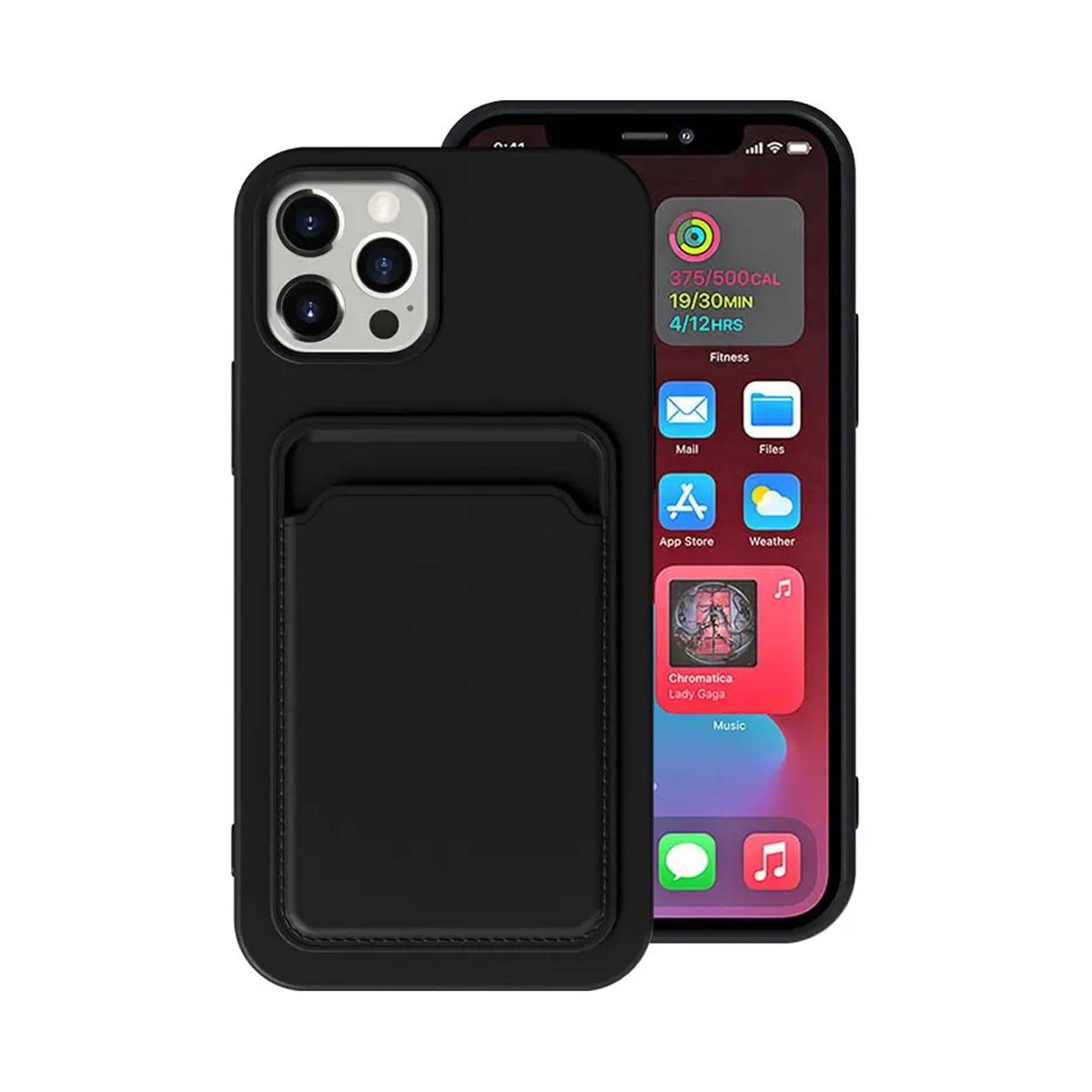 iPhone 13 Silicone Case with Card Holder - Black Black