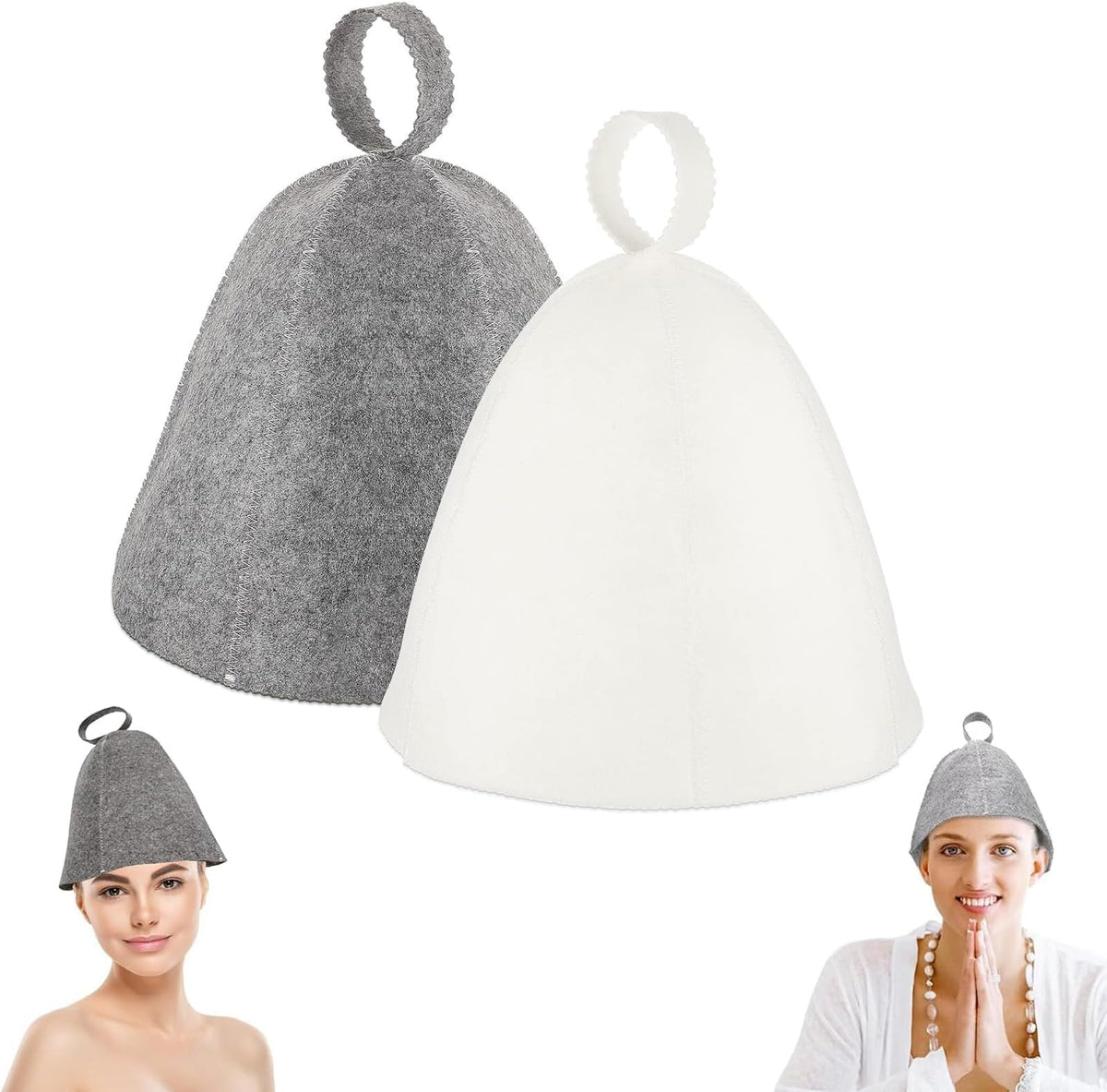pcs sauna hats, original wool, comfortable and breathable for sauna, 100% natural sauna accessories in felt (gray and white) _jar